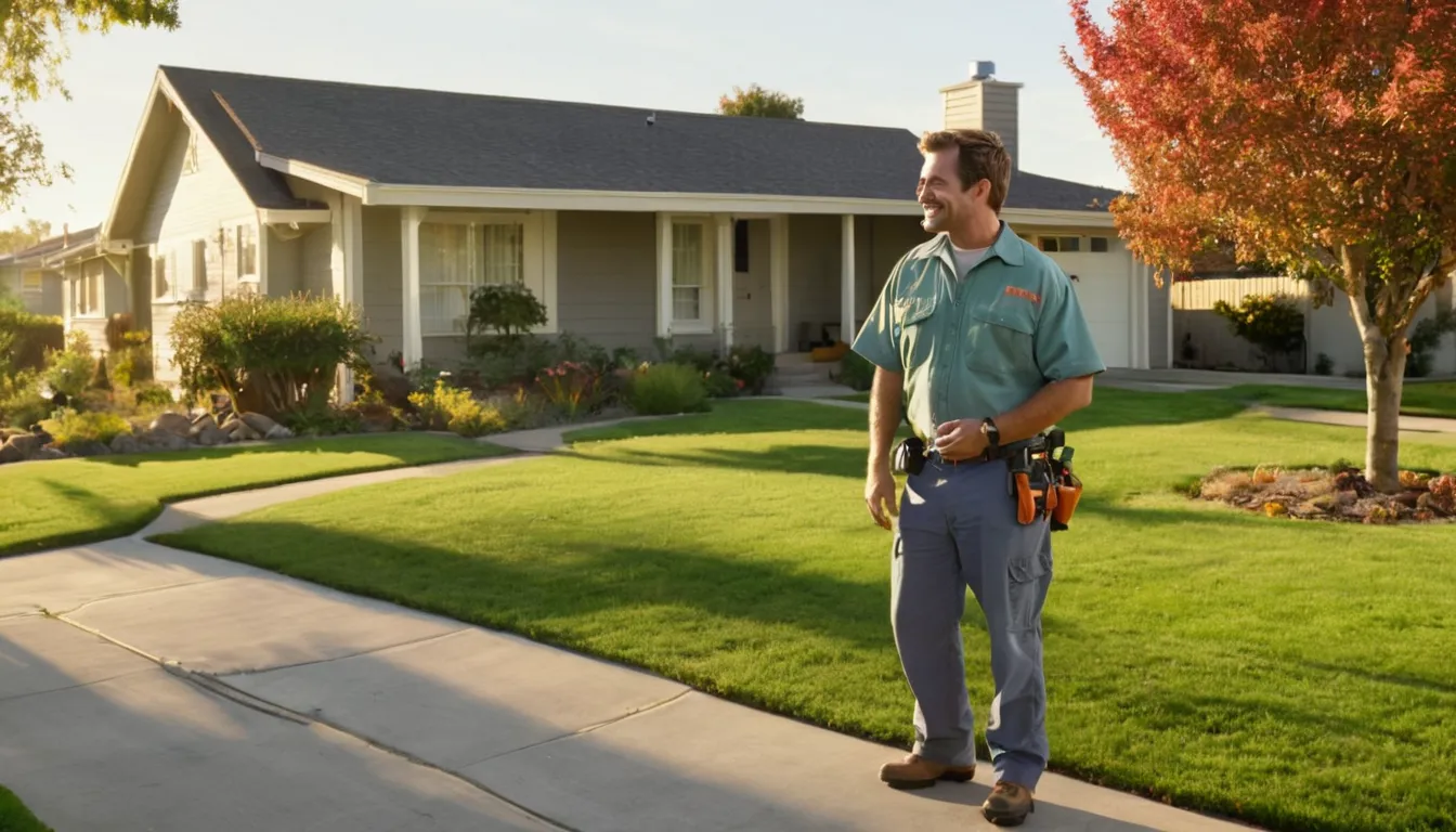 Friendly provider talking with a homeowner outside a ranch-style house in Oklahoma City